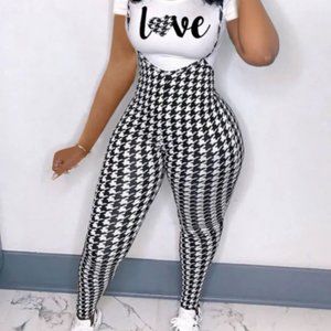 Plaid Print Black & White Two Piece Pants